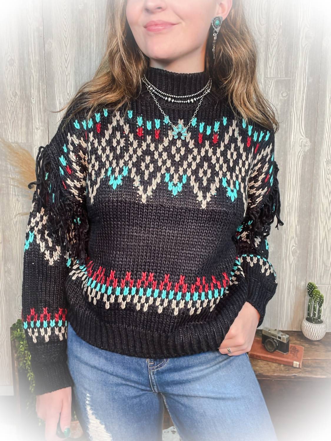 Panhandle - Women's Turtleneck Sweater With Fringe