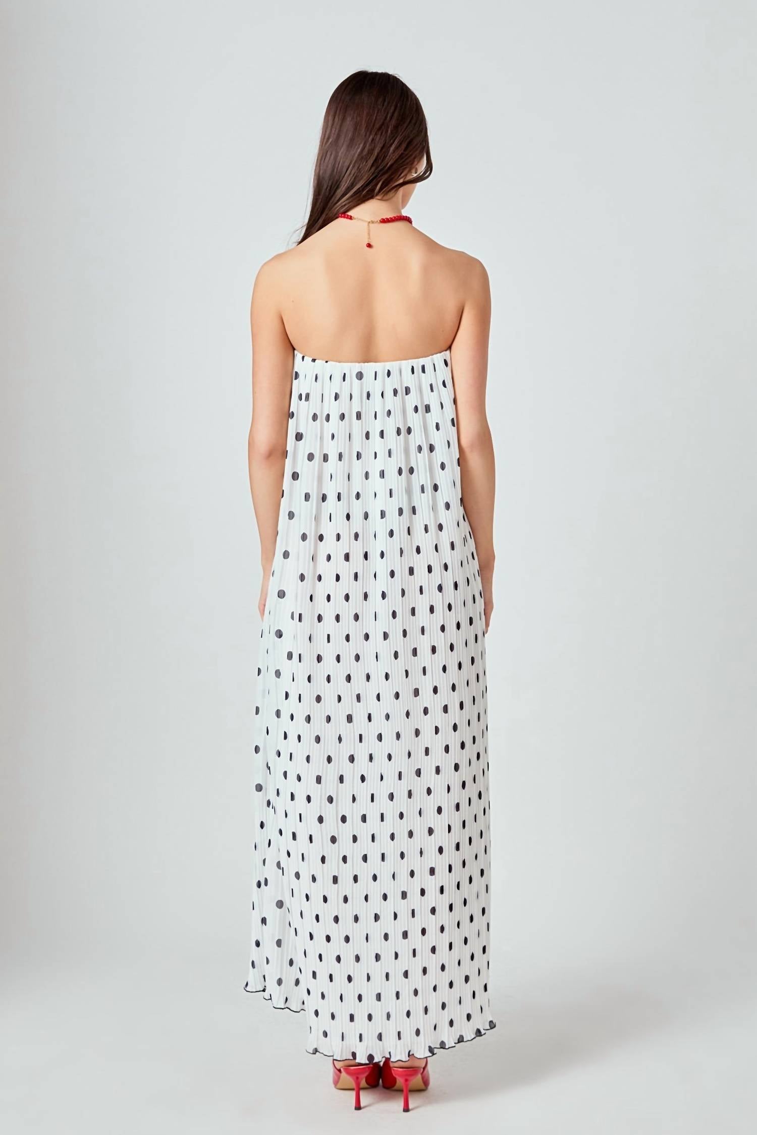 Endless Rose - Samantha Strapless Pleated Polka Dot Maxi Dress