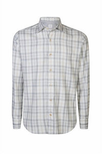 eleventy Men's Button Down Shirt in grey plaid - men's long sleeve top