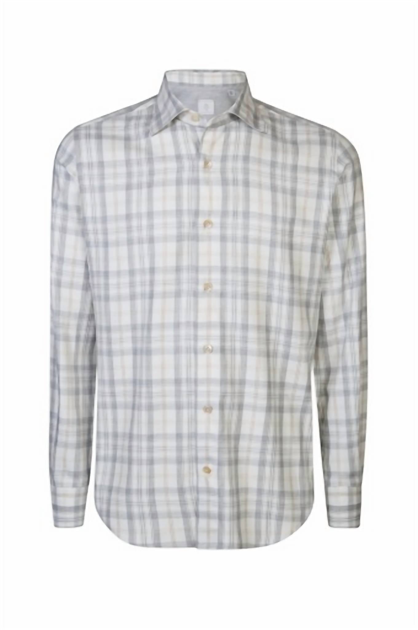 eleventy Men's Button Down Shirt in grey plaid - men's long sleeve top