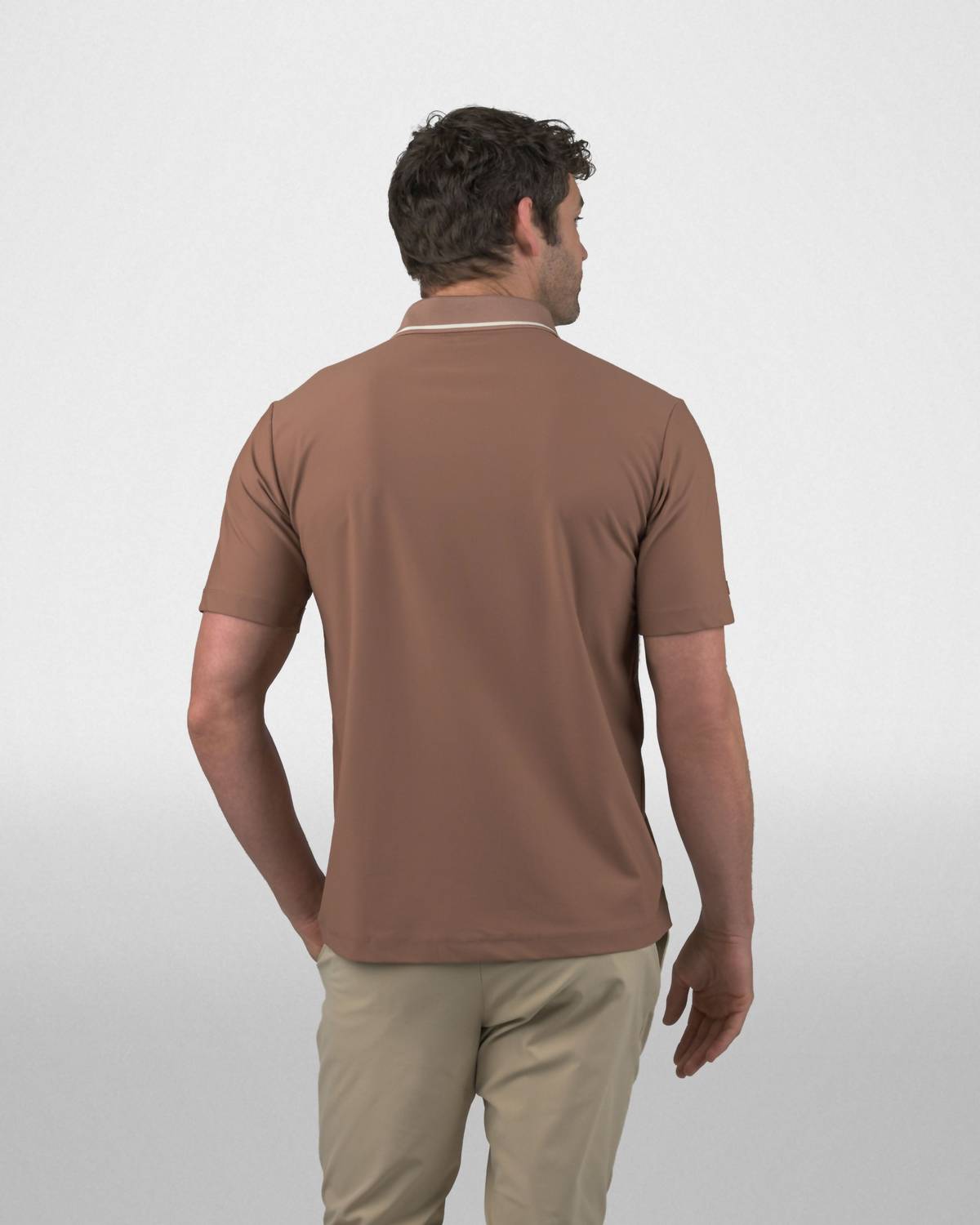 Good Good Golf Loam Short Sleeve Textured Polo in brown - men's shirt - detail view