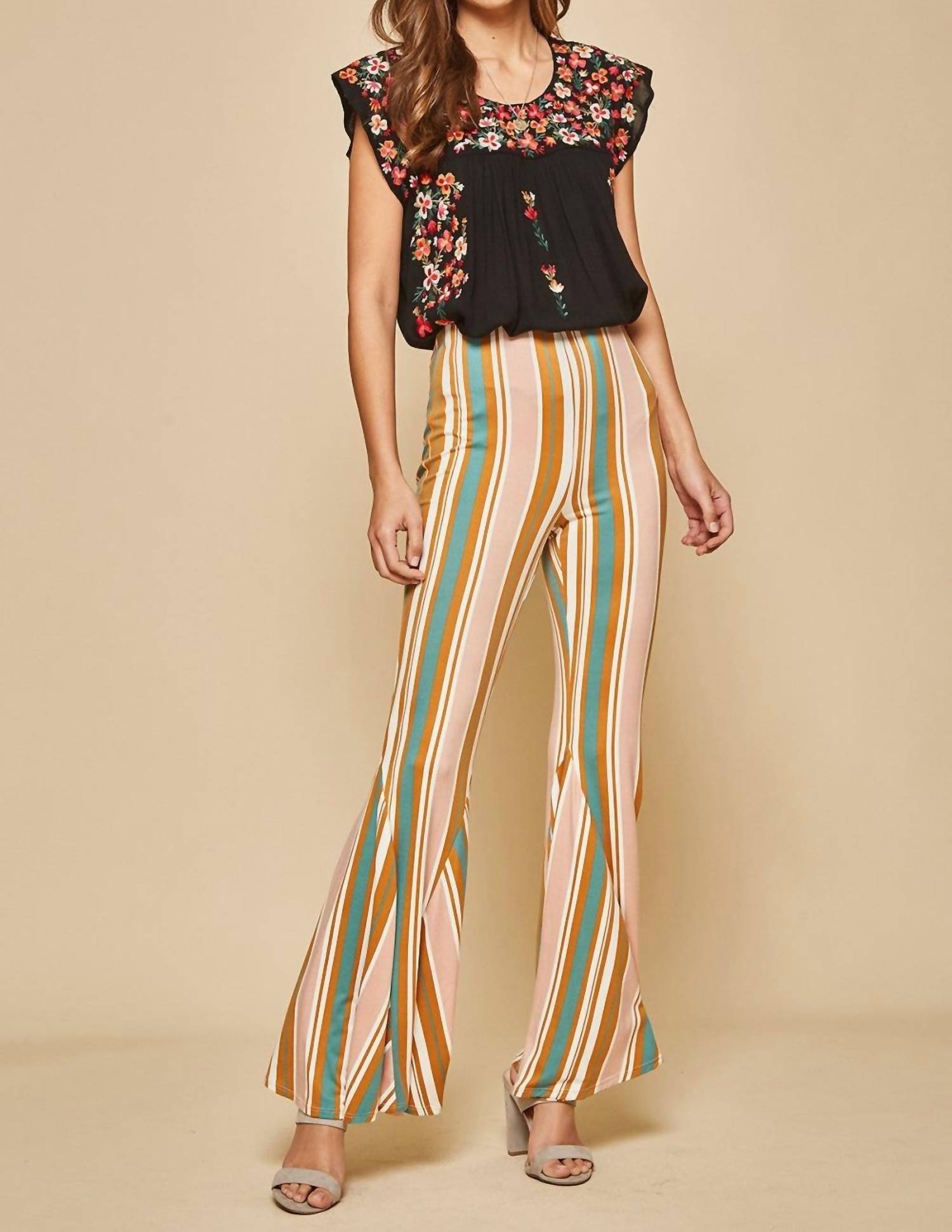 Andree By Unit - Striped Bell Bottom Pants