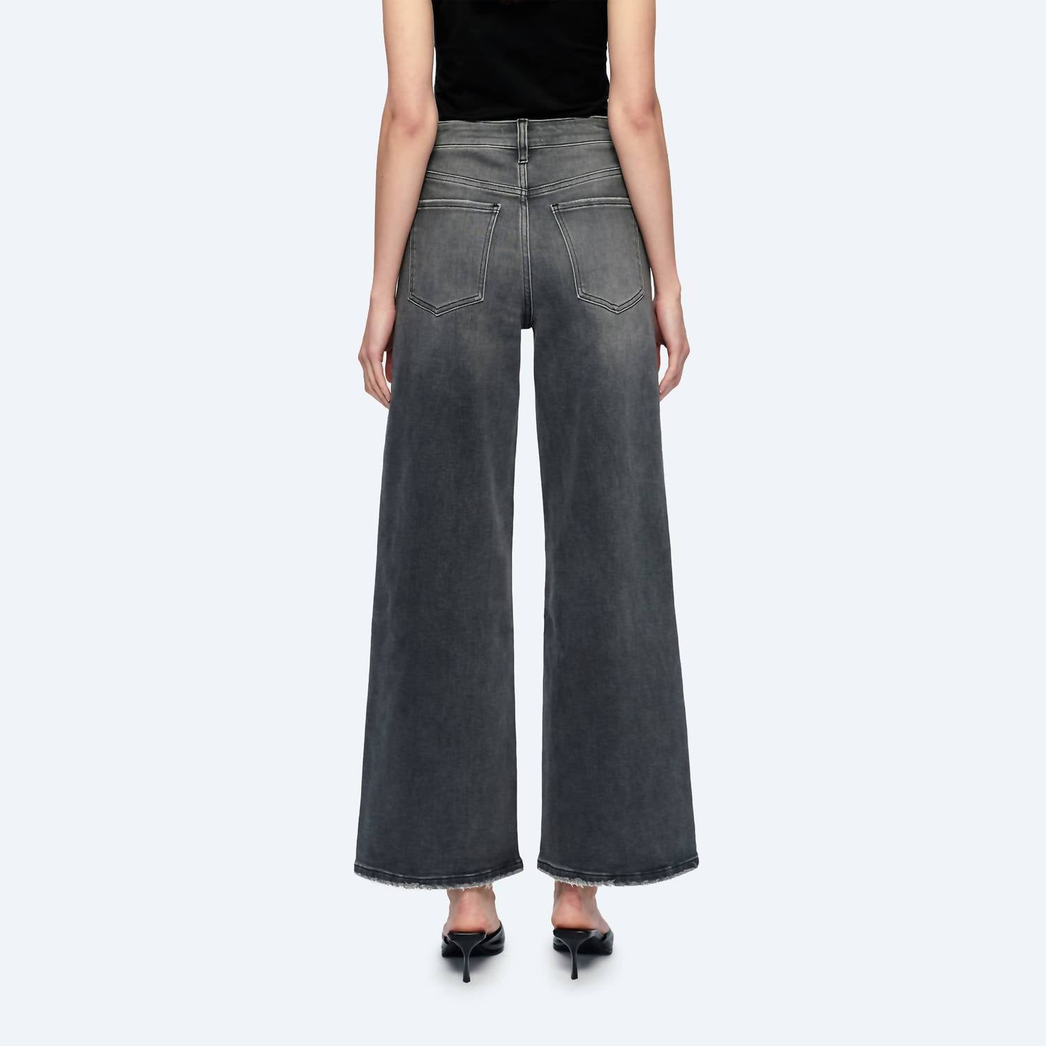 Bayeas Judy High Rise Wide Leg Denim Jeans in charcoal - women's jeans - detail view