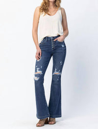 Judy Blue - Superstar Button Fly Flare Destroyed Jeans