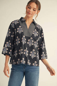 Jodifl - Pinstripe Petals Top