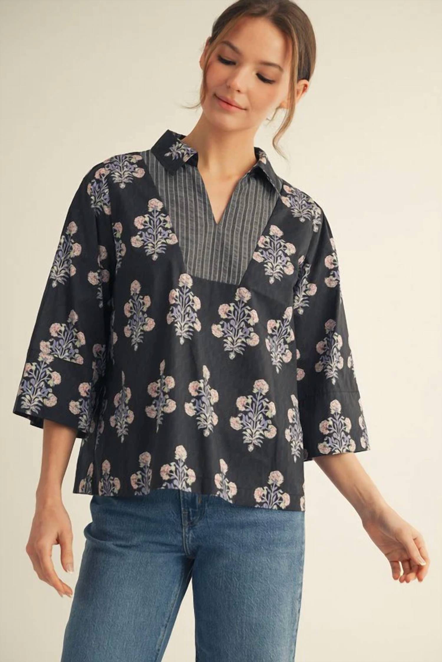 Jodifl - Pinstripe Petals Top
