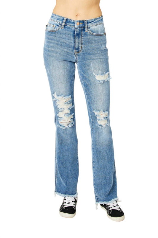 Judy Blue - Women's Frayed Hem High Rise Bootcut Jeans