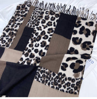COCO + CARMEN Women's Leopard Block Print Fringe Scarf in brown - women's scarf - detail view