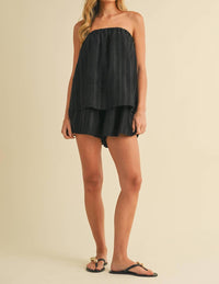 Klesis Flowy Textured Tube Top Romper in black - women's pants - view 6