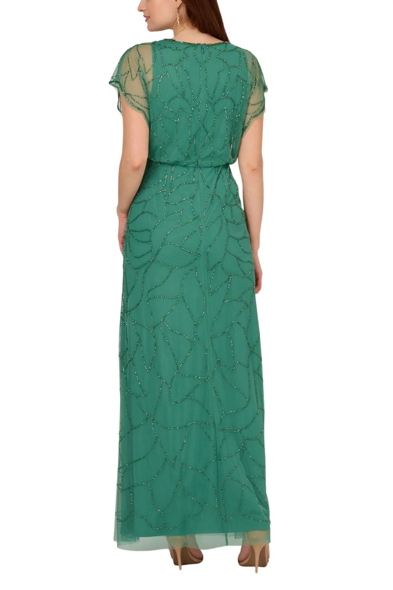 Adrianna Papell - Beaded Blouson Mermaid Gown - Plus