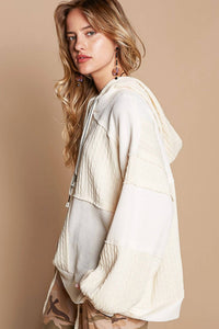 POL Balloon Sleeve Cut Sew Sweater Knit Top in cream - women's top - alternate view