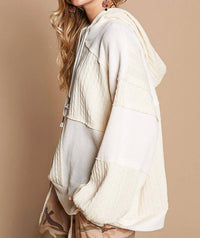 POL Balloon Sleeve Cut Sew Sweater Knit Top in cream - women's top - detail view