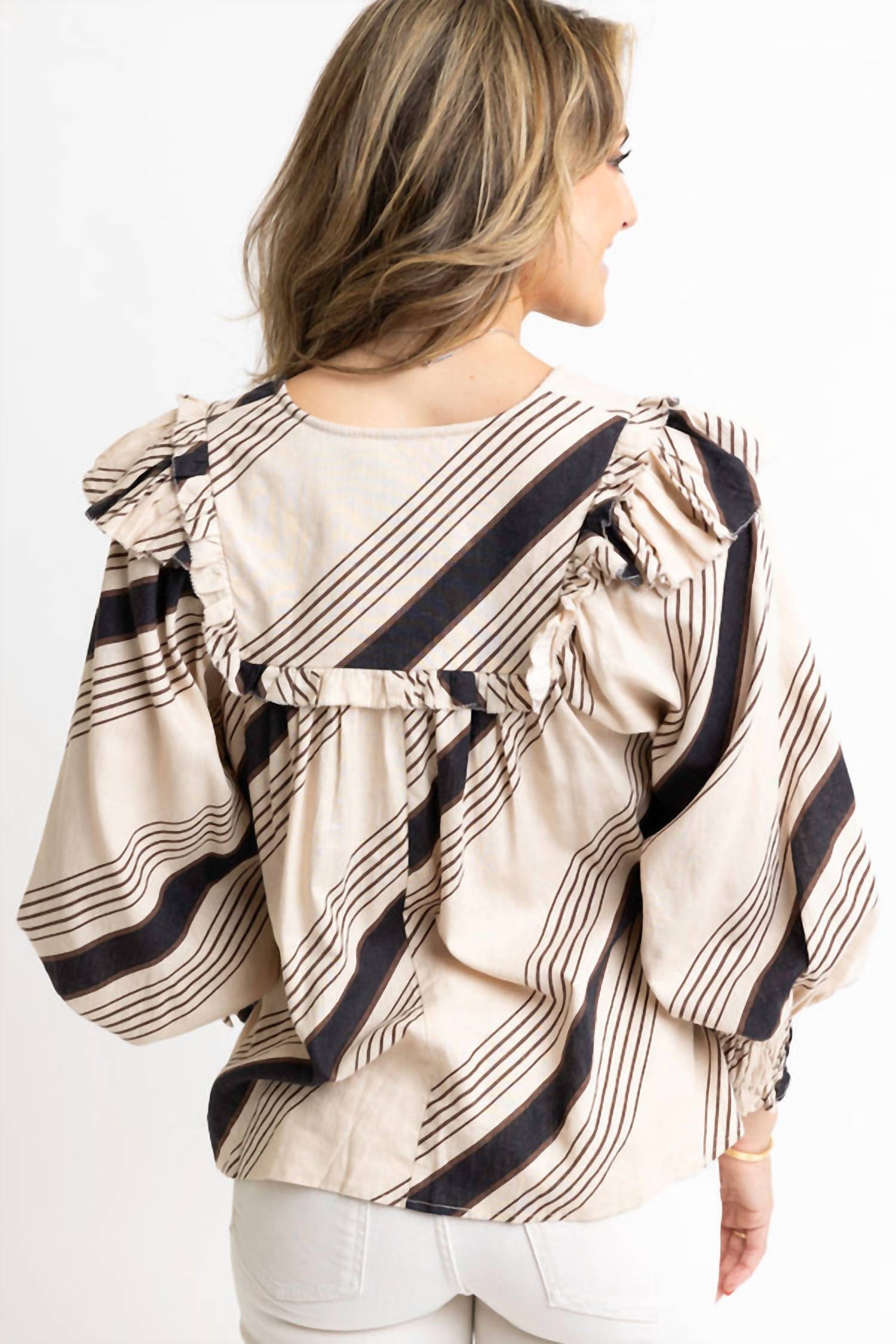 Karlie - Stripe Puff Sleeve Top