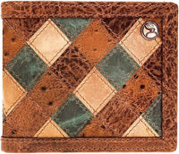 Hooey - Men's Roughy Ostrich Print Leather Diamond Patchwork Bifold Wallet