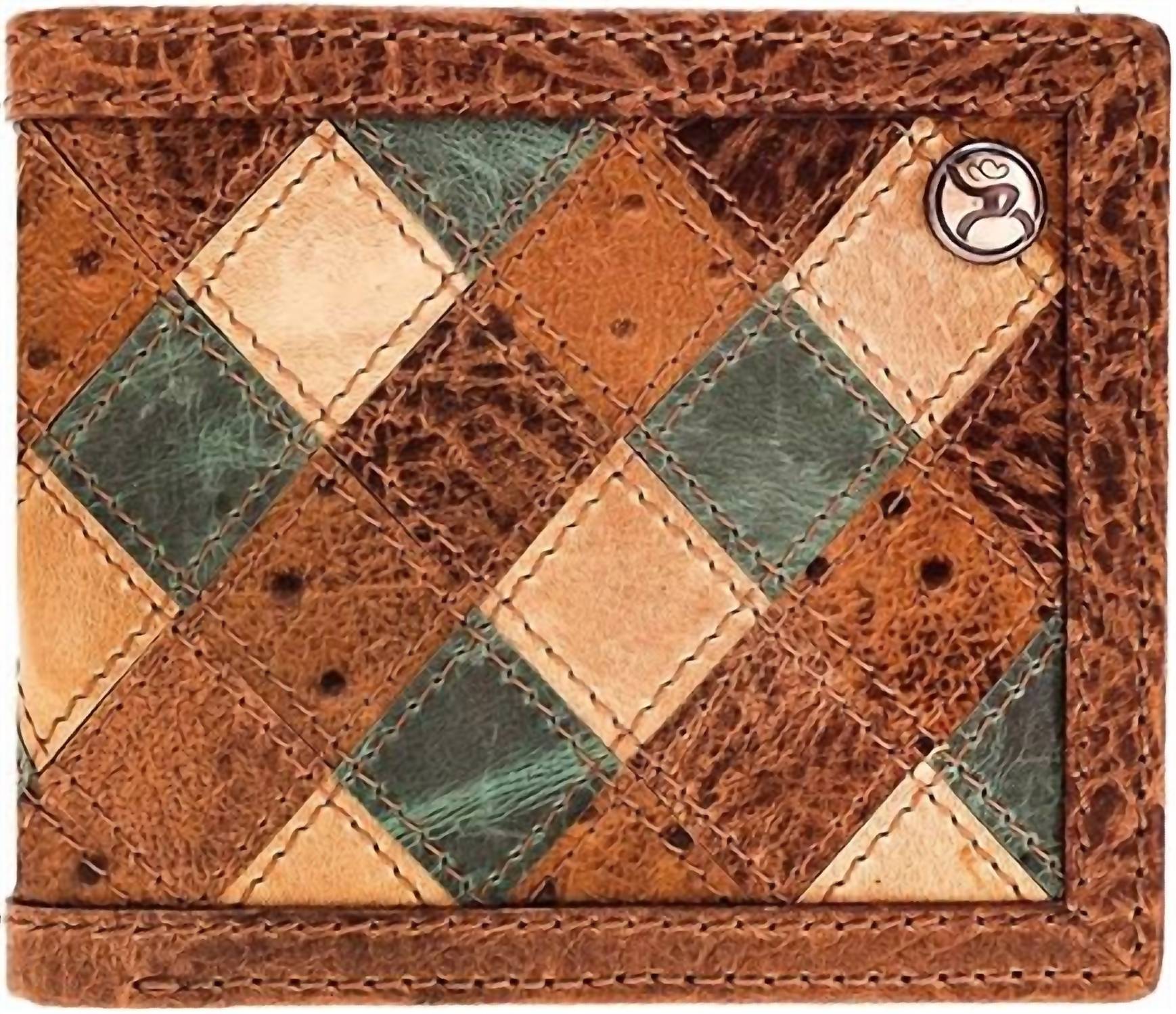 Hooey - Men's Roughy Ostrich Print Leather Diamond Patchwork Bifold Wallet