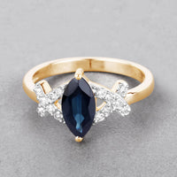 Diana M Jewels Women's Marquise Natural Blue Sapphire Fashion Ring (1.50 Ct) - Petite With Diamond Accents in 14k yellow gold - women's jewelry - detail view
