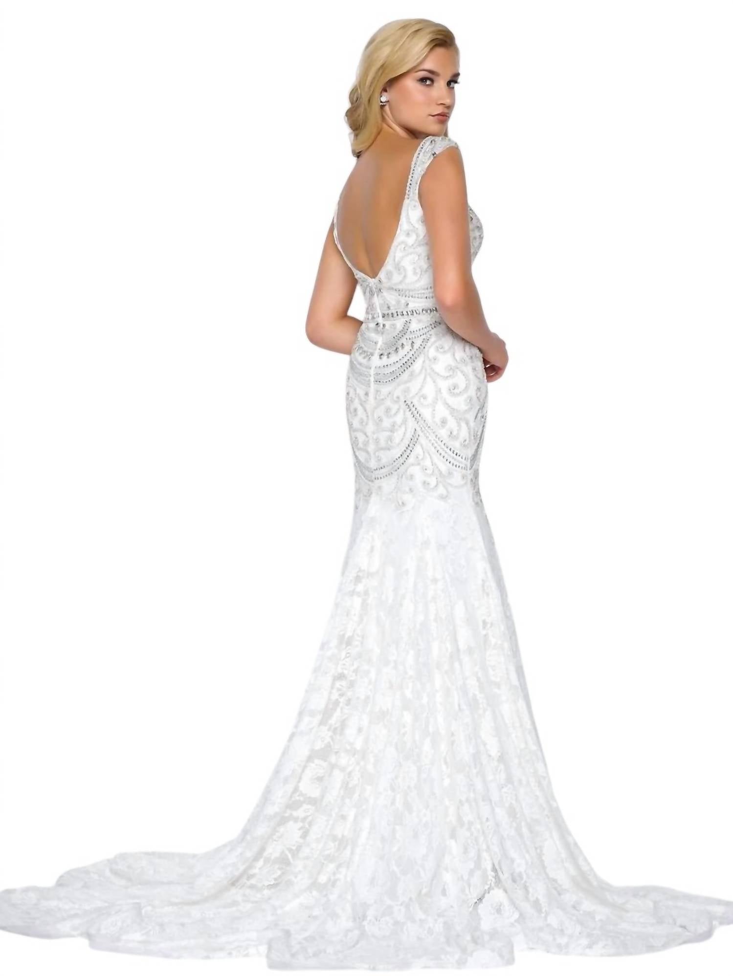 Mac Duggal - Crystal Draped Lace Mermaid Gown
