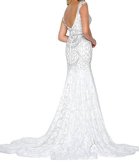 Mac Duggal - Crystal Draped Lace Mermaid Gown