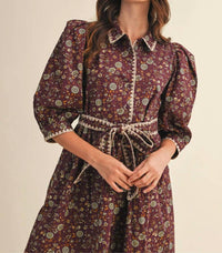 &merci Blanket Stitch Floral Mini Dress in plum - women's dress - alternate view
