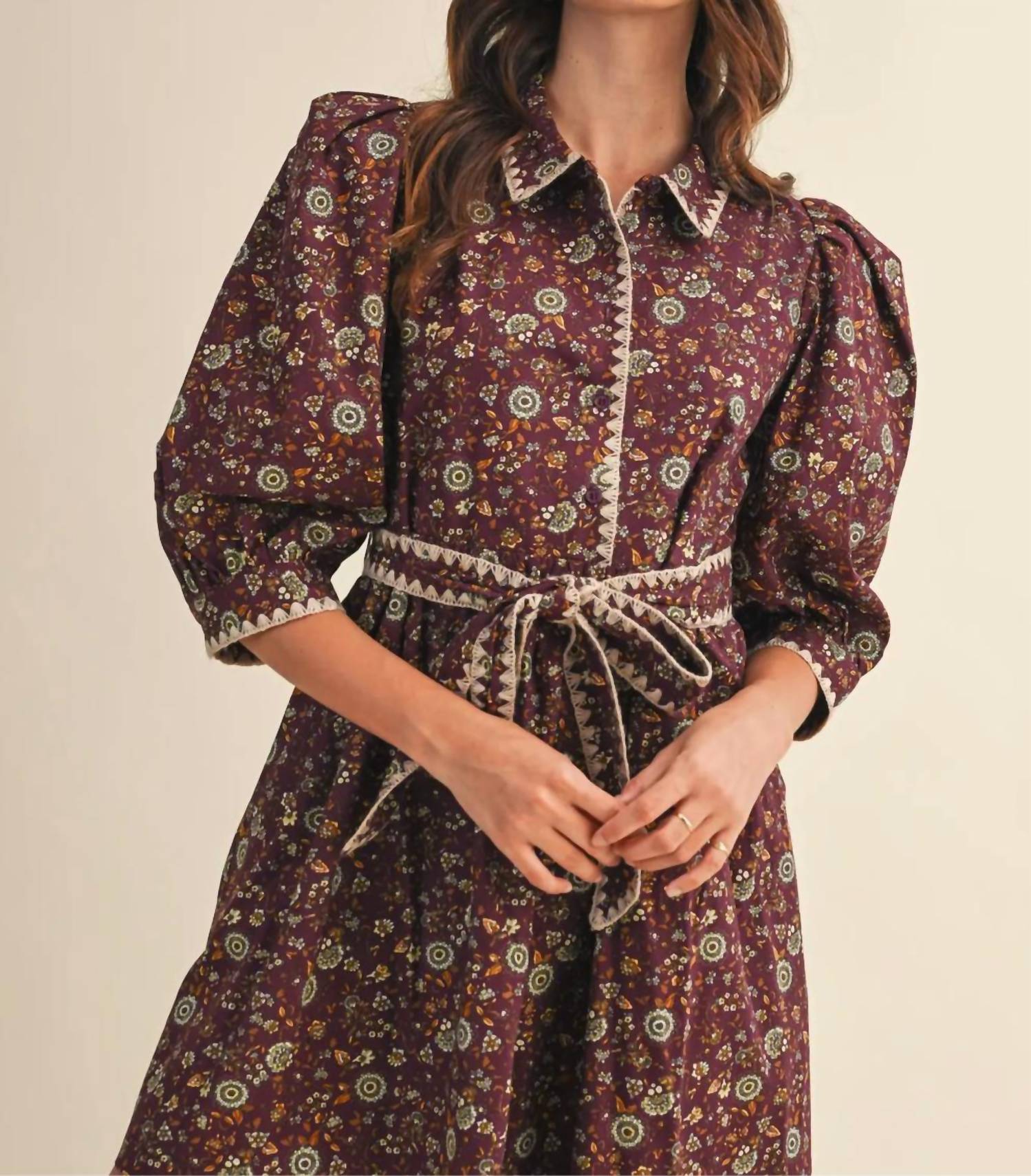 &merci Blanket Stitch Floral Mini Dress in plum - women's dress - alternate view