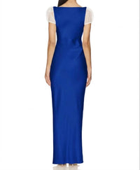 Amanda Uprichard Senna Sheer Puff Sleeves Maxi Dress in royal blue - women's dress - detail view