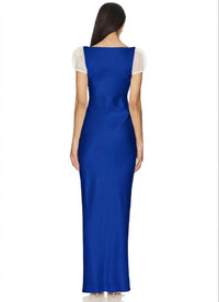 Amanda Uprichard Senna Sheer Puff Sleeves Maxi Dress in royal blue - women's dress - alternate view