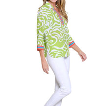 Multiples Palm Breeze Notch Neck Top in multi - women's shirt - detail view