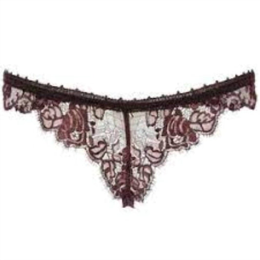 La Perla - Women's Slip Bordeaux Cotton Lace Thong Panty