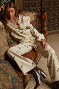 Davi & Dani - Floral Embroidered Wide Leg Pants - Plus