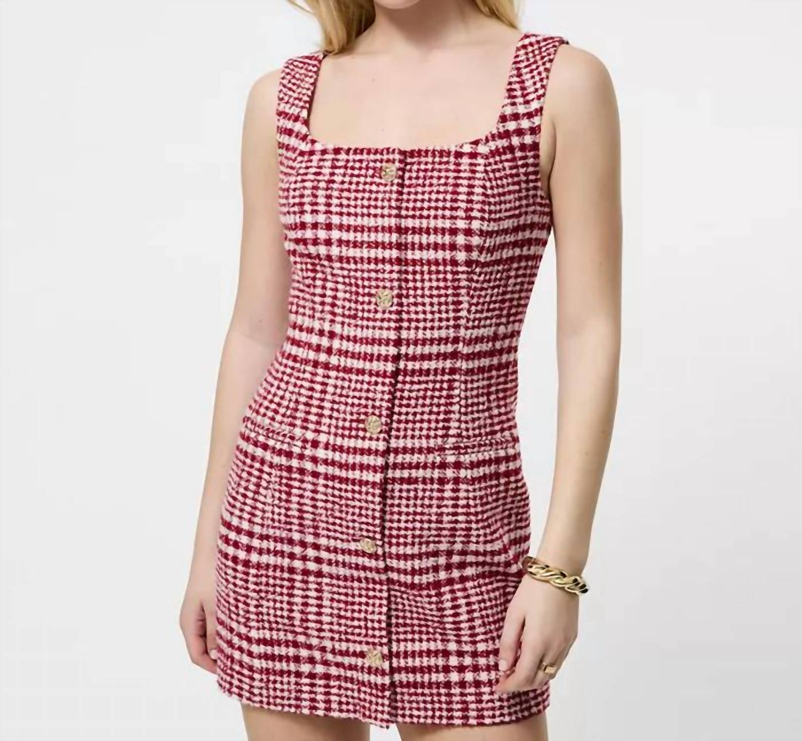 FRENCH CONNECTION Square Neck Button Front Mini Dress in scarlet mult - women's dress - view 5