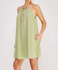 Allie Rose - Linen Bead Trim Mini Dress