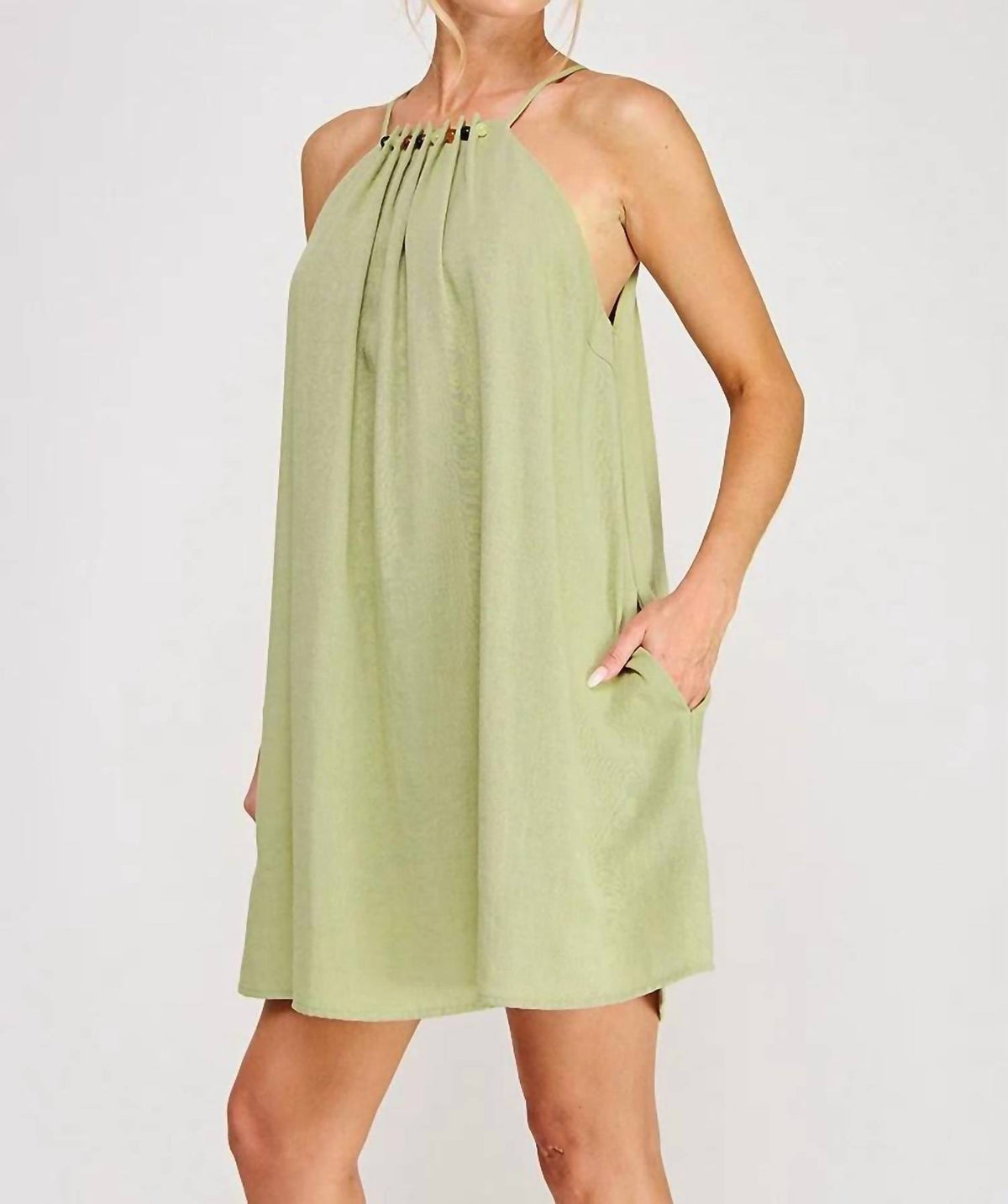 Allie Rose - Linen Bead Trim Mini Dress