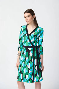 Joseph Ribkoff - Retro Geometric Print Waist Tie Shift Dress