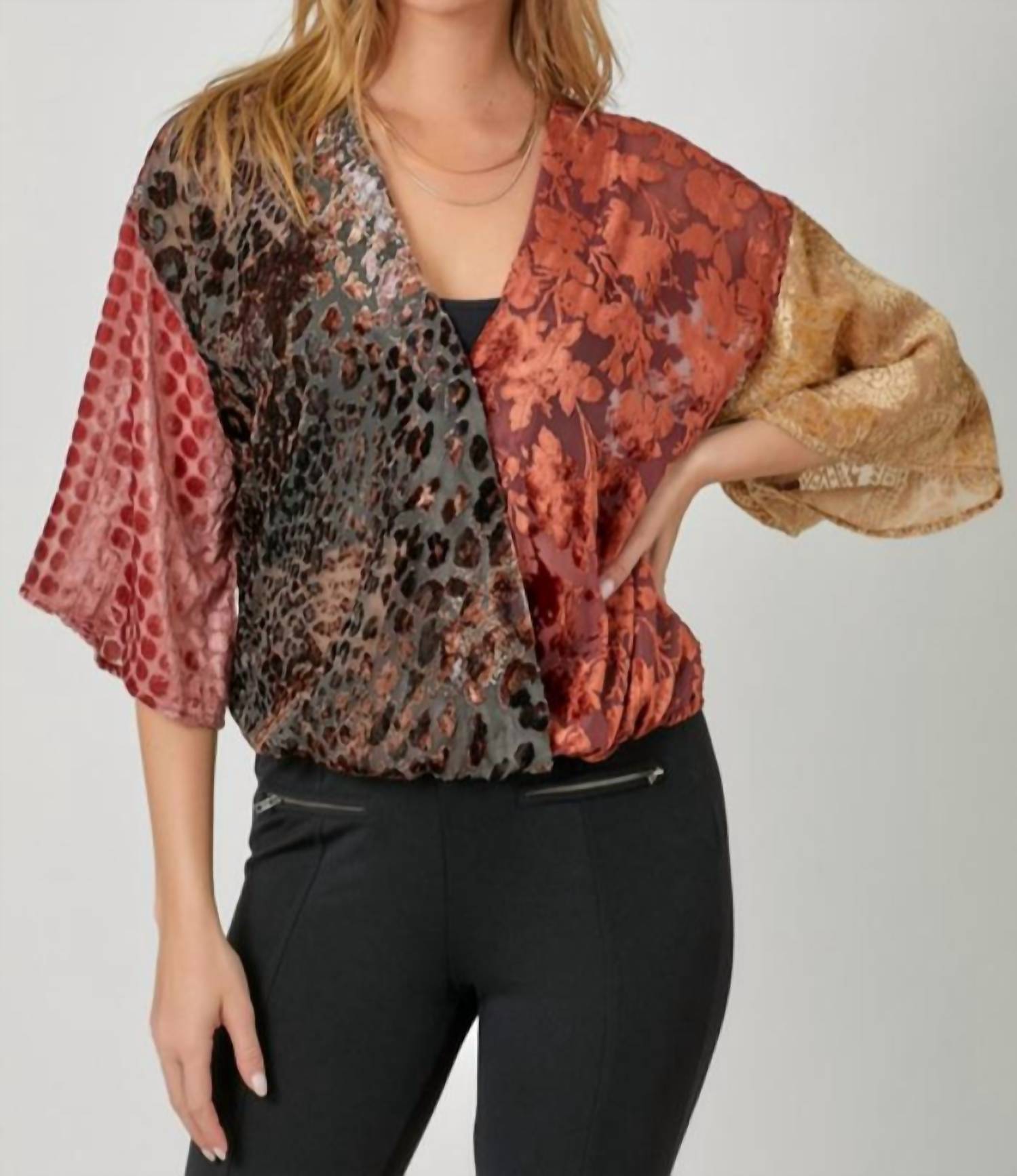 mystree Crimson Luxe Cropped Blouse in burgundy red - women's blouse