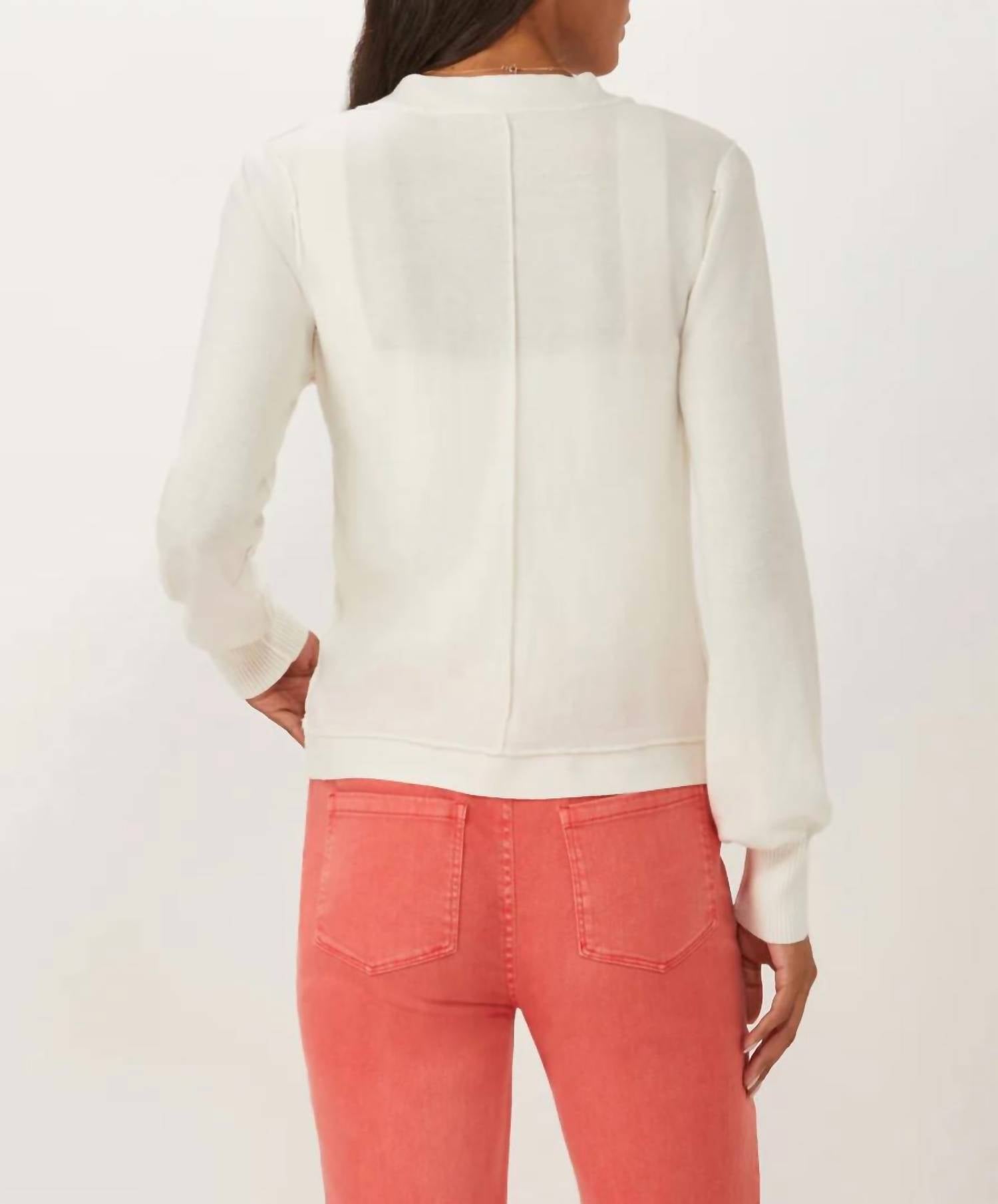 Ecru - Curved Placket Printed Cardigan