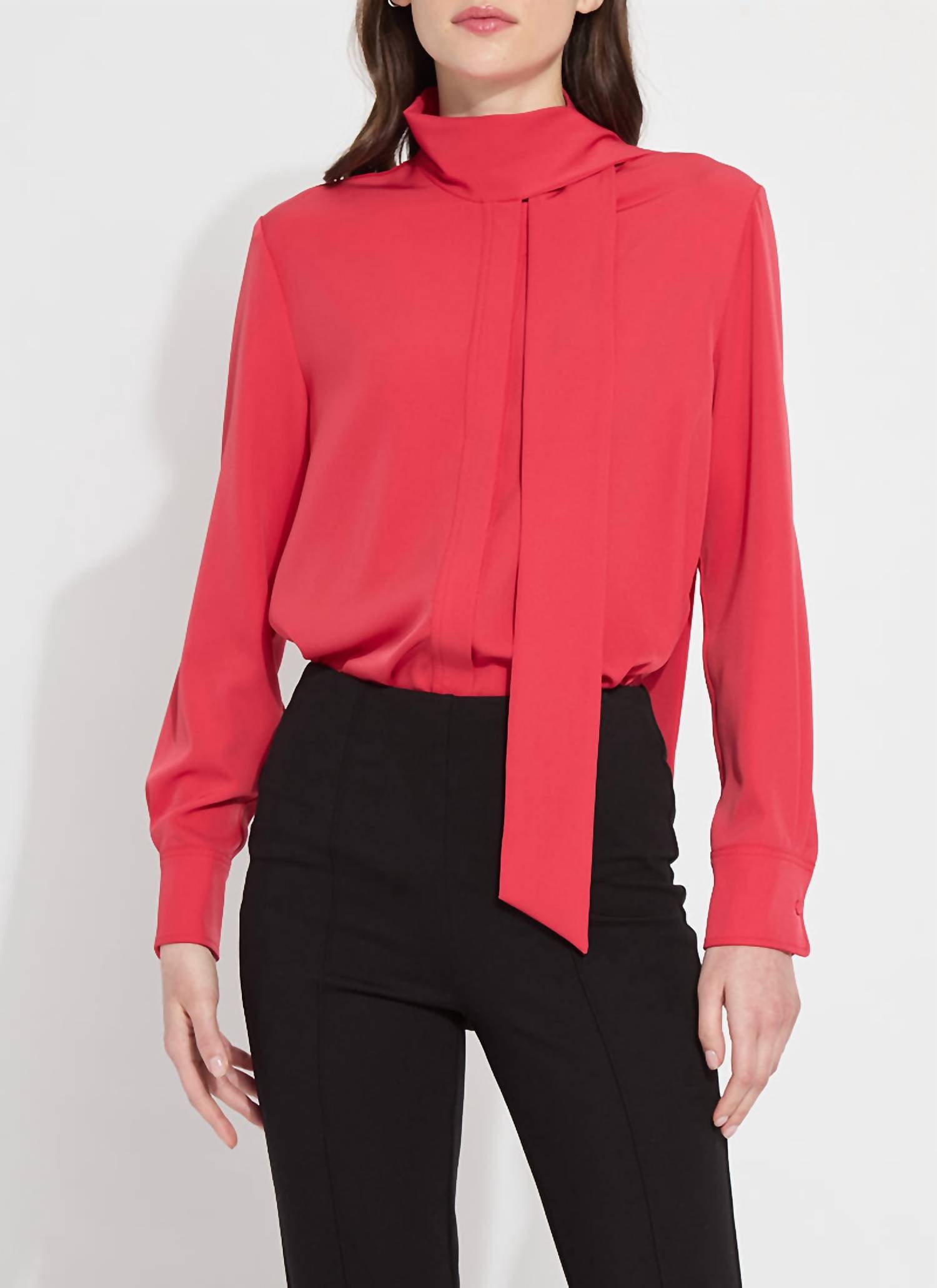 Lysse - Defined Long Sleeve Tie Neck Top