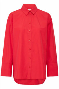 b.young Women's Button Down Long Shirt in barbados cherry - women's shirt