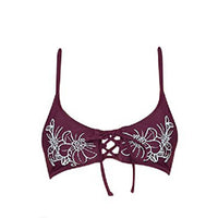 REHA LACE UP FRONT EMBROIDERED BIKINI TOP