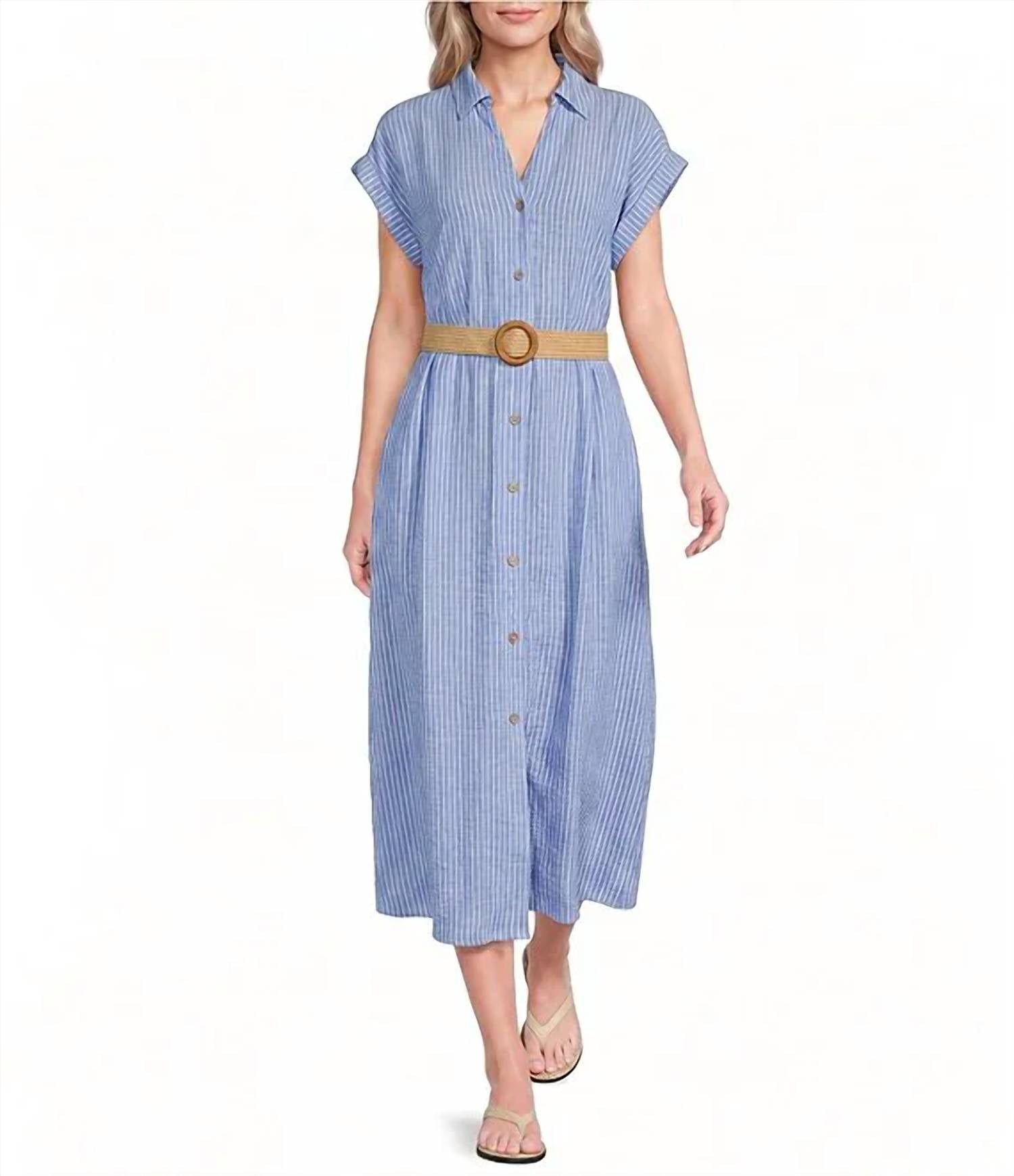 Charlie B - Yarn Dye Short Sleeves Buttoned Front Maxi Dress With Belt