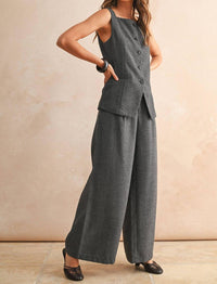 Miou Muse - Herringbone Square Neck Button Front Vest