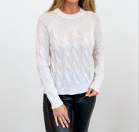 Kinross Wandering Cable Crew Sweater in pearl - women's sweater