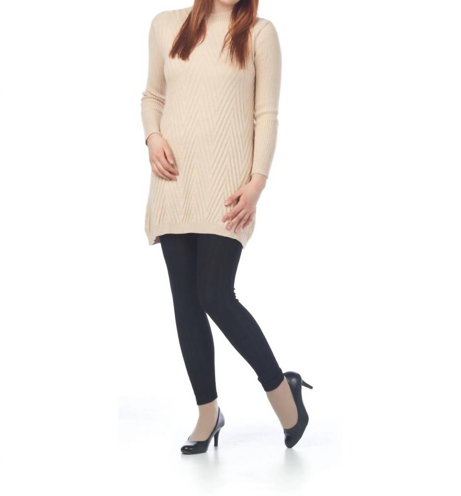 Papillon - Chevron Design Mock Neck Knit Sweater Dress