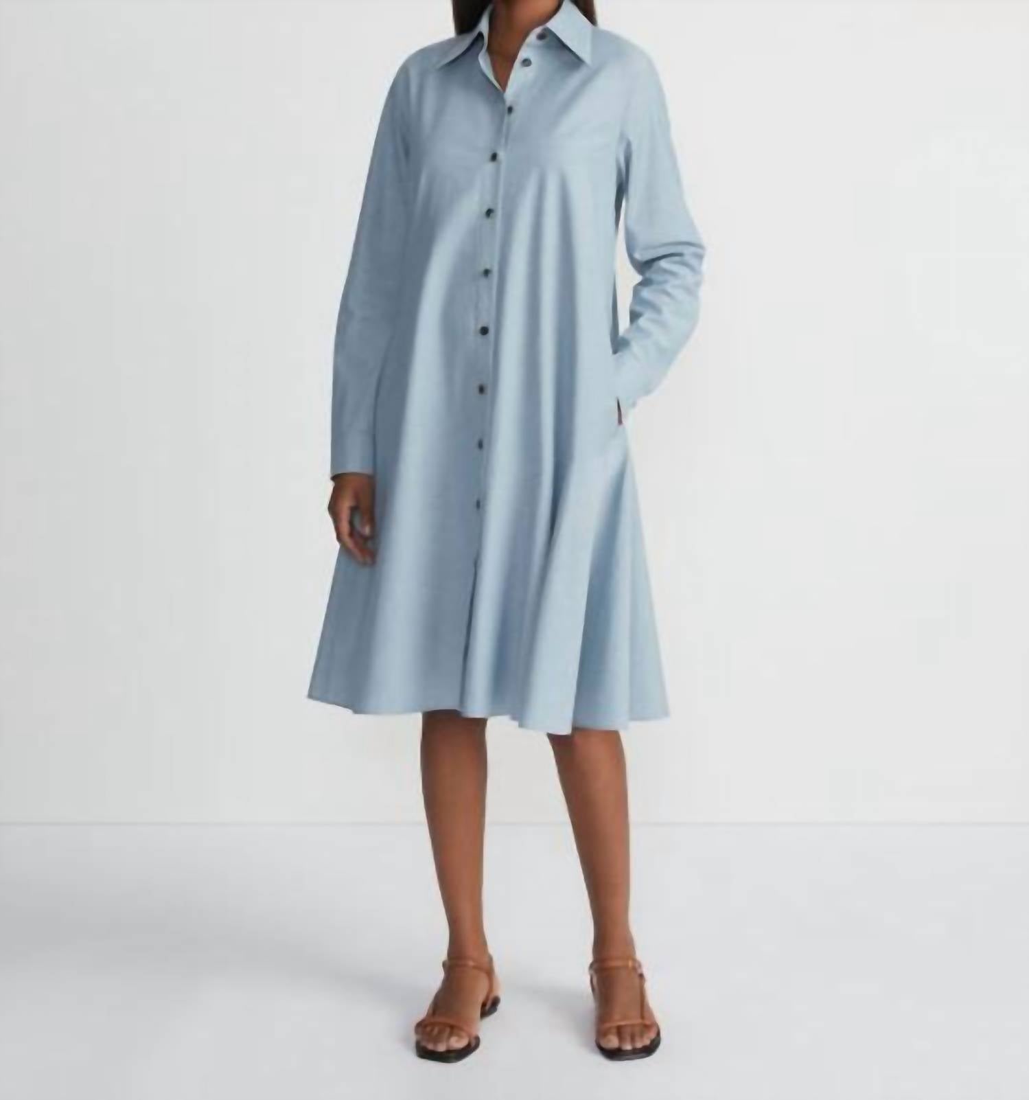 Lafayette 148 - Petite Slubbed Cotton Flounced Shirtdress