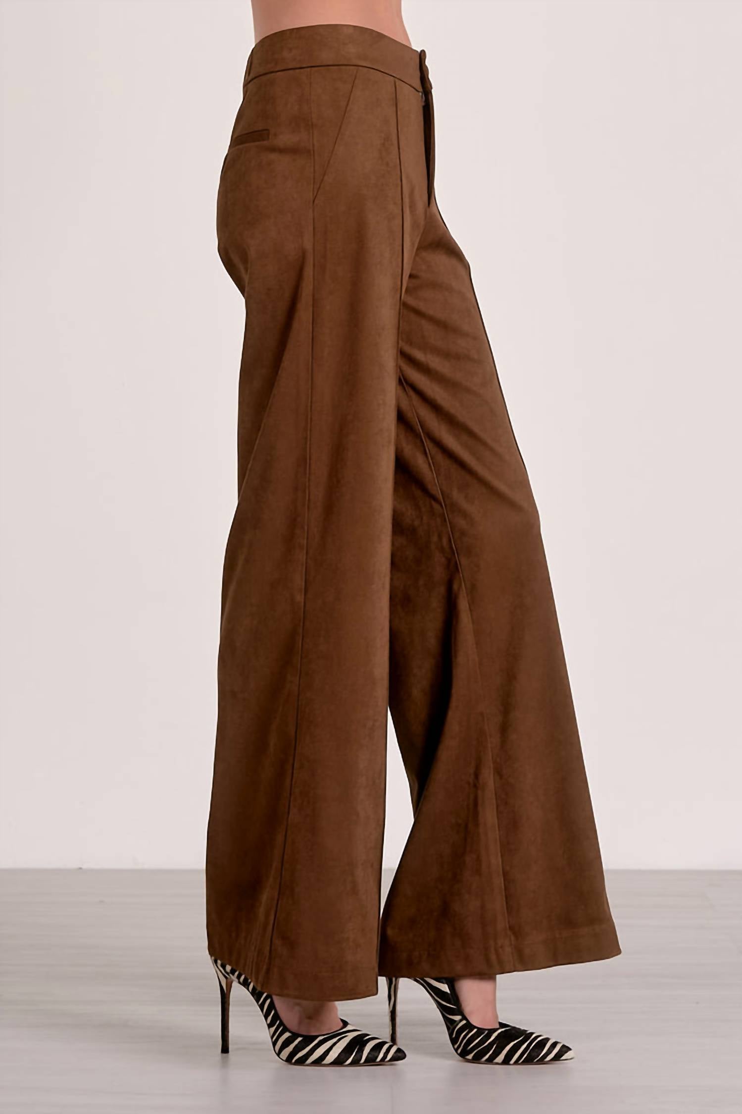 Elan - Suede Wide Leg Front Seam Trouser