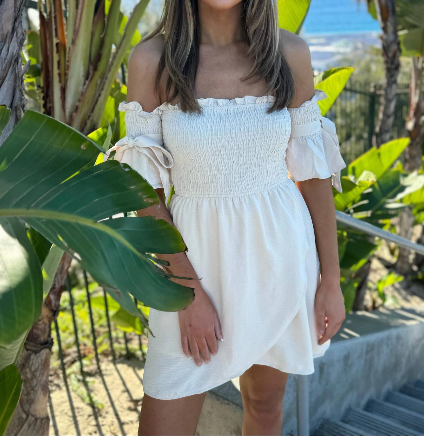 Alamia - Samantha Off Shoulder Smocked Mini Dress