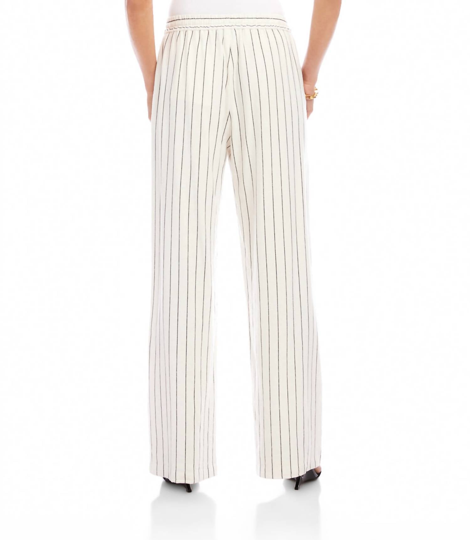 Karen Kane Linen Blend Stripe Drawstring Pants in cream and black - women's pants - alternate view
