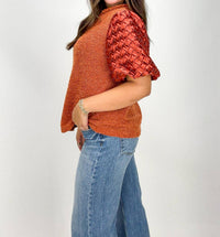 Voy - Brynn Braid Neck Weave Pattern Sleeve Top