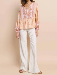 Wisteria Lane - Boho Paisley Peasant Top With Balloon Sleeves