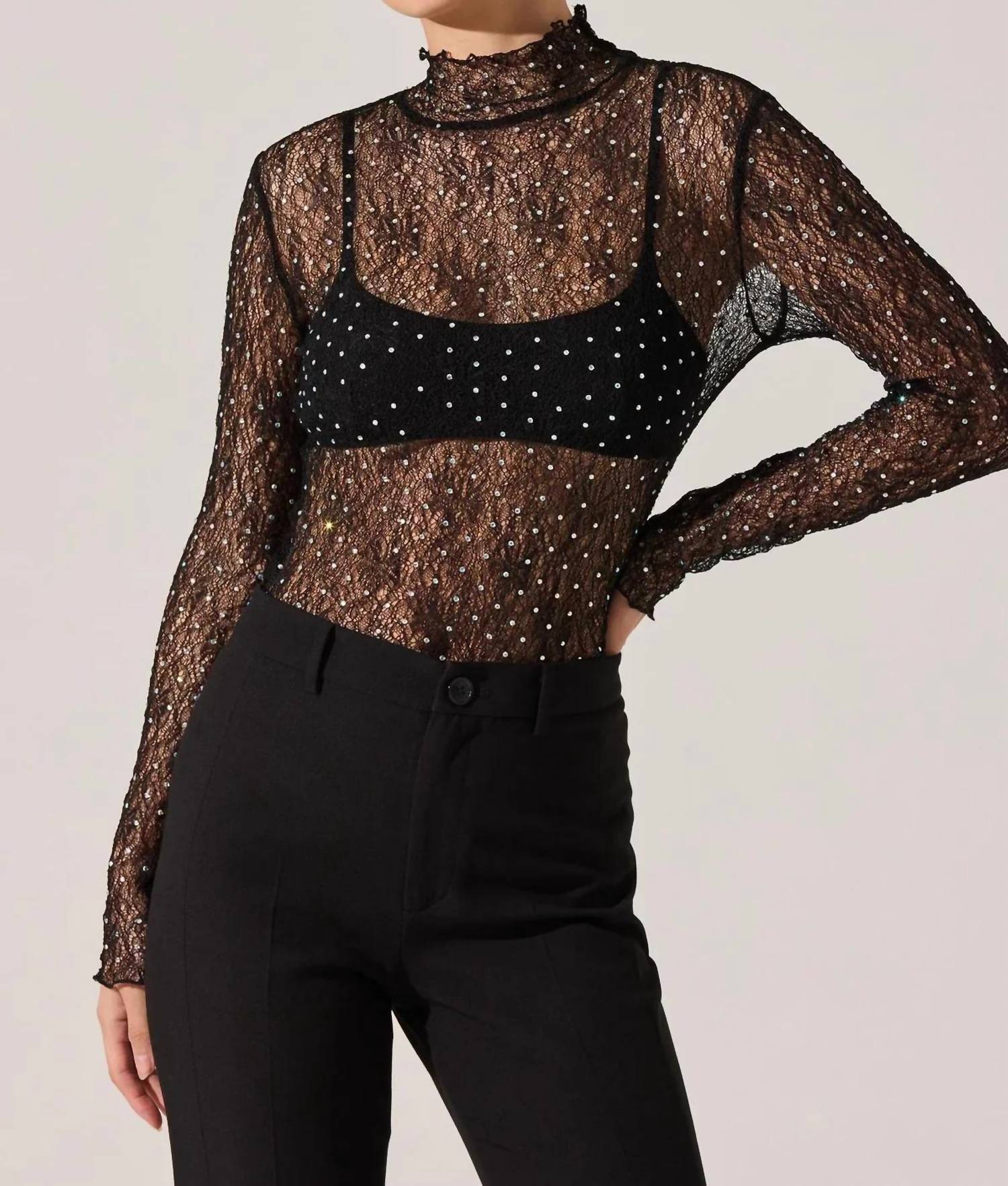 Astr - Kyra Rhinestone Lace Top