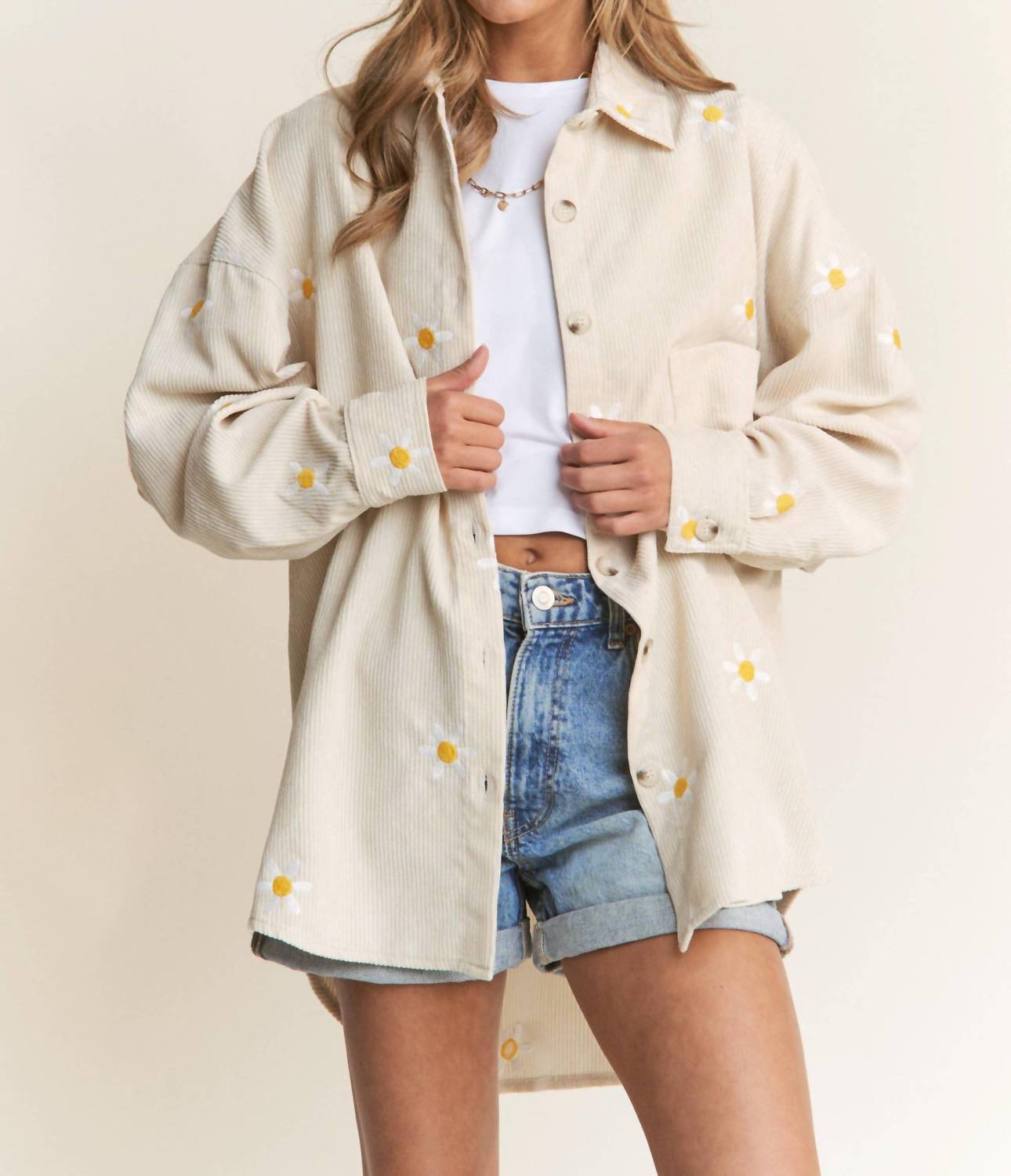 J.Nna - Autumn Daisy Corduroy Embroidered Top